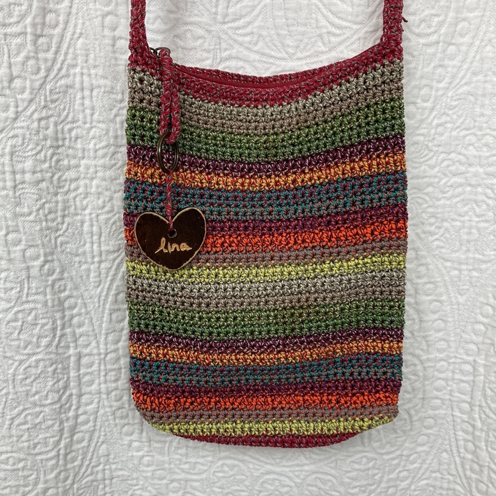 Lina Colorful Striped Crochet Crossbody Bag 12” x 9”